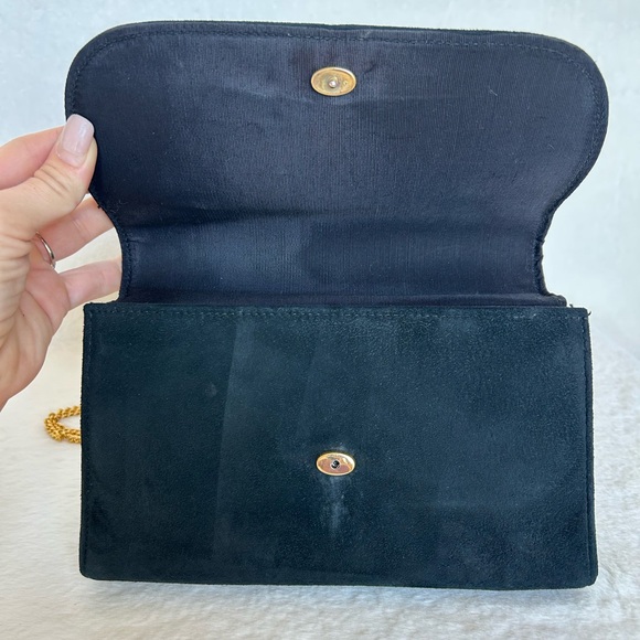 Vintage 1960 Meyers Made in USA Black Suede Gold Chain Strap Shoulder Bag Purse - Picture 6 of 12